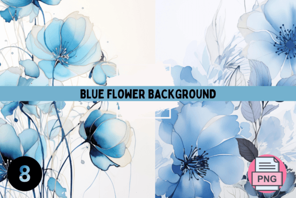 Blue Line Flower Backgrounds: Elegant Watercolor Botanicals
