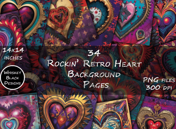 Bright Rockin' Retro Heart Backgrounds: A Groovy Visual Asset