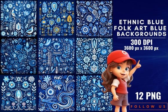 Elevate Designs with Ethnic Blue Folk Art Backgrounds