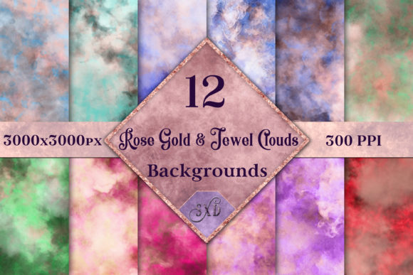 Elevate Your Projects with Rose Gold and Jewel Color Clouds Backgrounds