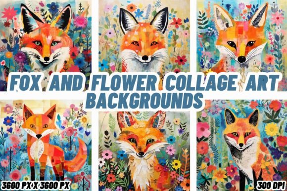 Enchanting Fox and Flower Collage Art Backgrounds