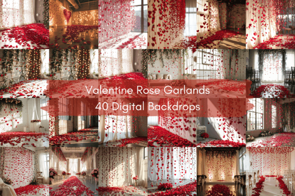 Romantic Backdrops: Valentine Day Rose Garlands Backgrounds