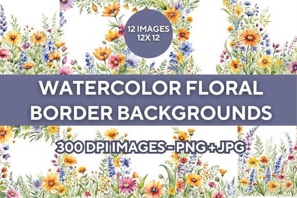 Watercolor Floral Borders: Vibrant Digital Art for Every Project