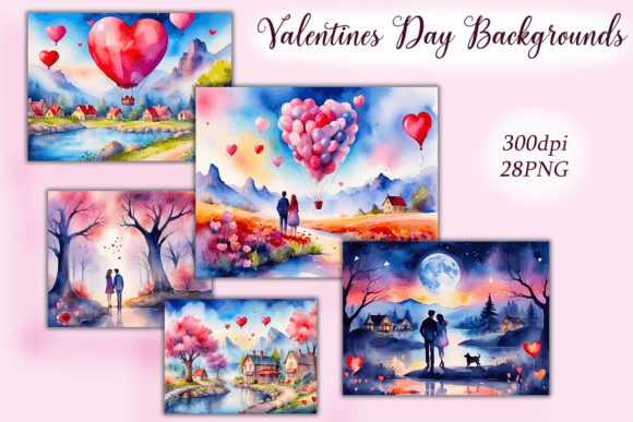 Watercolor Valentines Day Backgrounds for DIY Projects