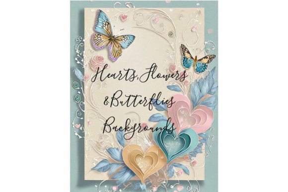 Whimsical Watercolor Backgrounds: Hearts, Flowers & Butterflies